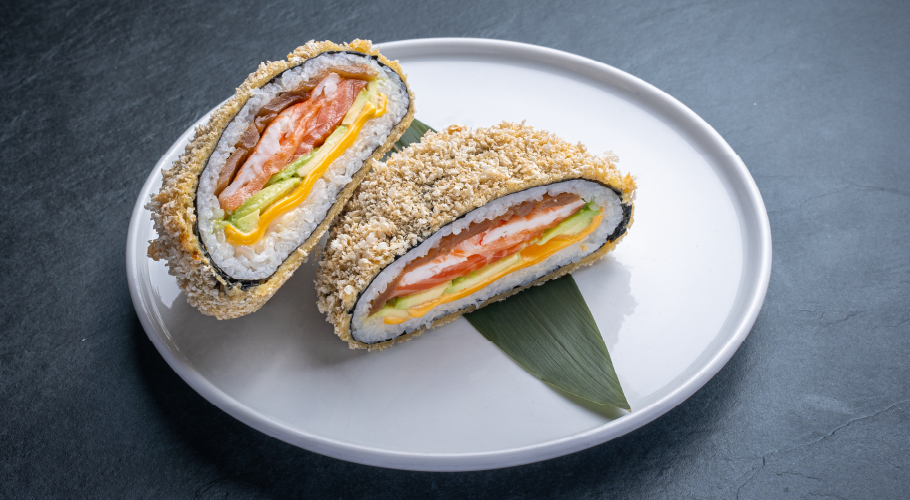  Суші бургер з креветкою, лососем та кампіо з доставкою від Yaposhka